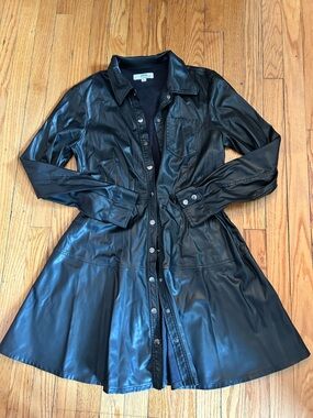 Jason Wu Black Faux Leather Button-Front Dress Or Coat